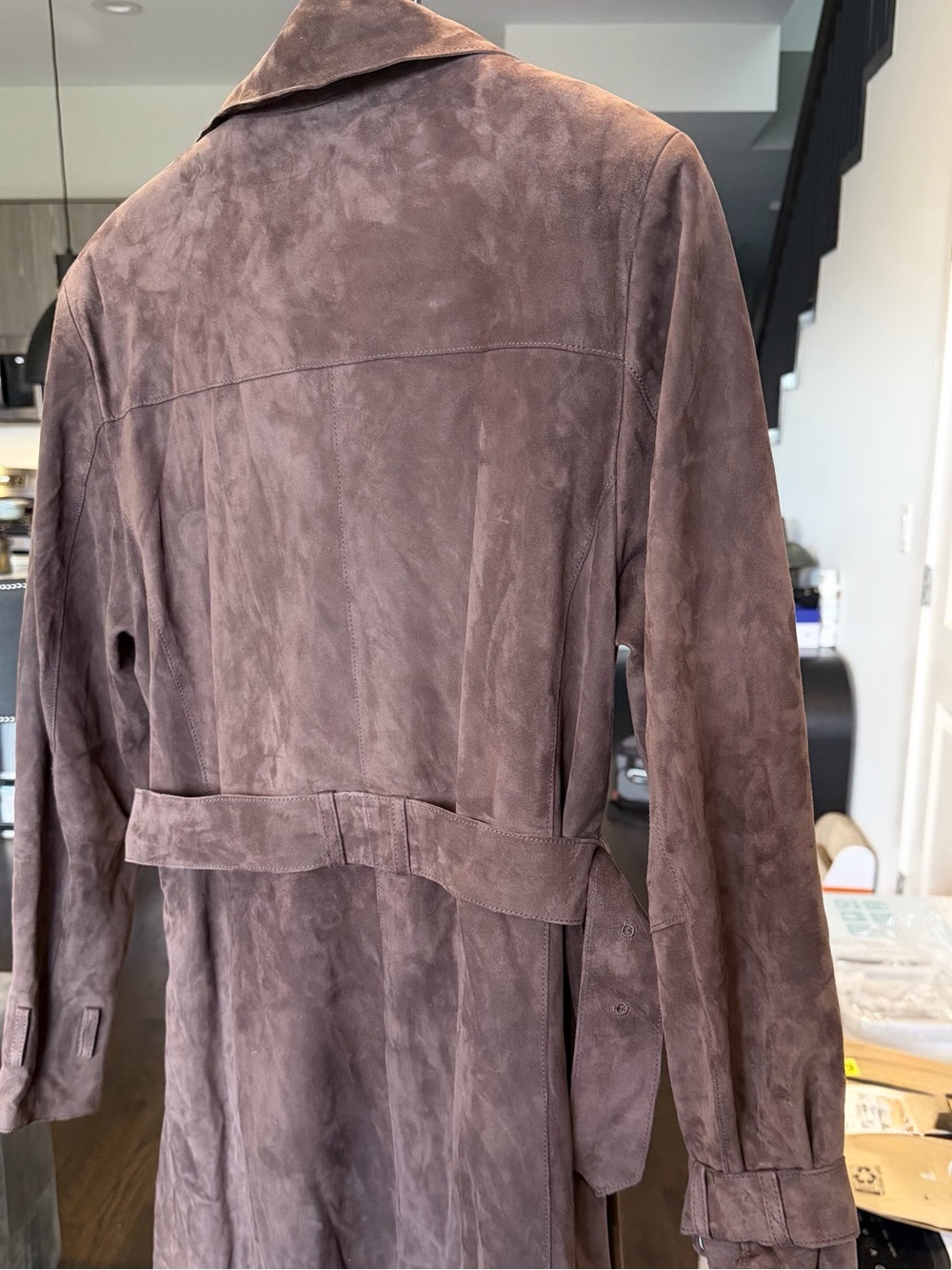 NOUR HAMMOUR Tate Tailored Suede Trench Coat in Mocha Suede $1,830 MSRP - Picture 7 of 9